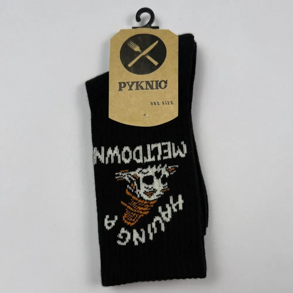 Pyknic Having A Meltdown Socks OS Black Skull Ice Cream Cone Crew NWT